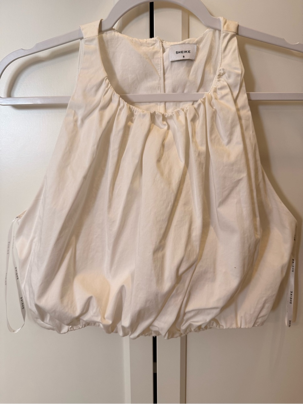 SHEIKE Cream Halter Bubble-Hem Gathered Tank